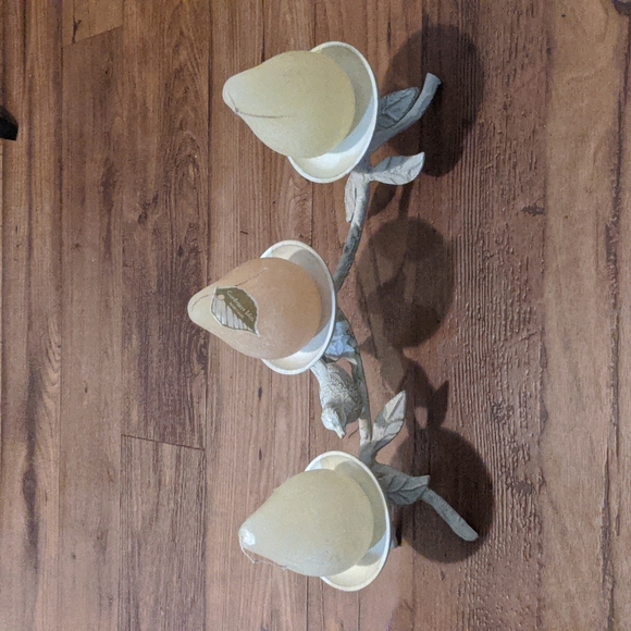Candle Stand Whitewashed Bird  w/3 Pear Designed Candles - Picture 3 of 12